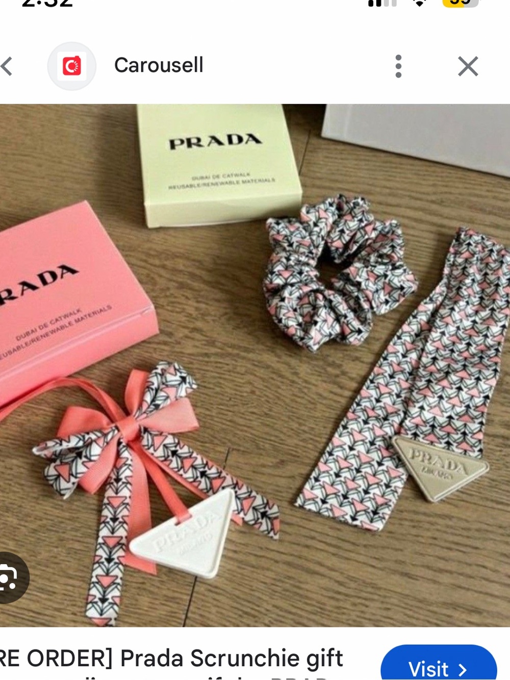 Prada Pink & Black-White Patterned Scrunchie & Diffuser Set